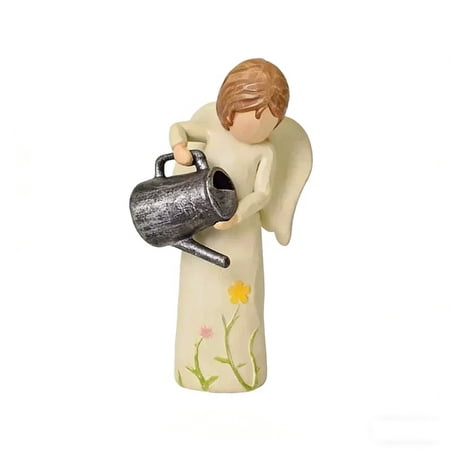 A Resin Girl Figurine Sculpture With Hand-Painted Finish Mother’S Day Angel Statue Watering Flowers For Home Decor Shelf Display And Garden Accent 4.7X1.96In 0.26Lb