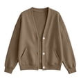 thumbnail image 6 of QINGFSAP Womens V Neck Sweatshirt Long Sleeve Button Pocket Loose Fit Casual Fall Winter Top, 6 of 6