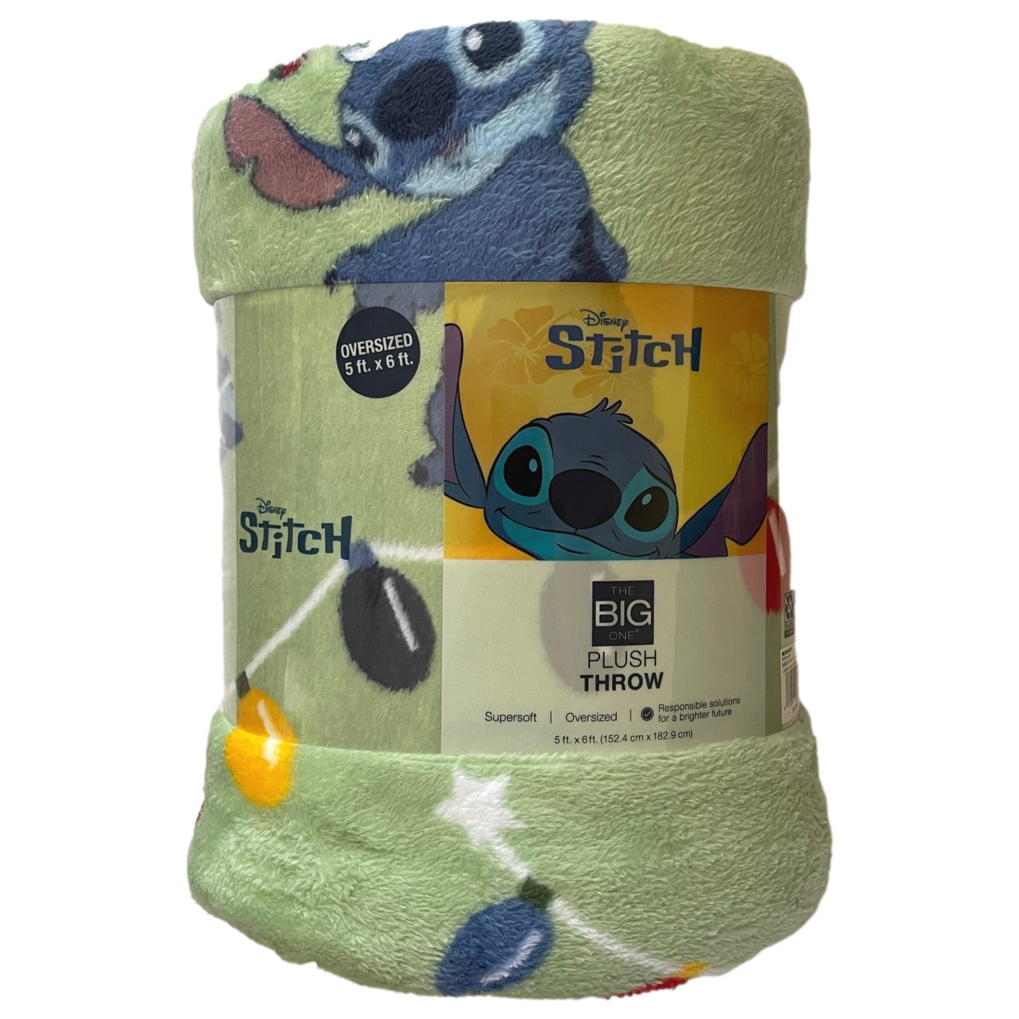 Big One Oversized Plush Disney Stitch Christmas Throw Blanket, Green 5'x6'