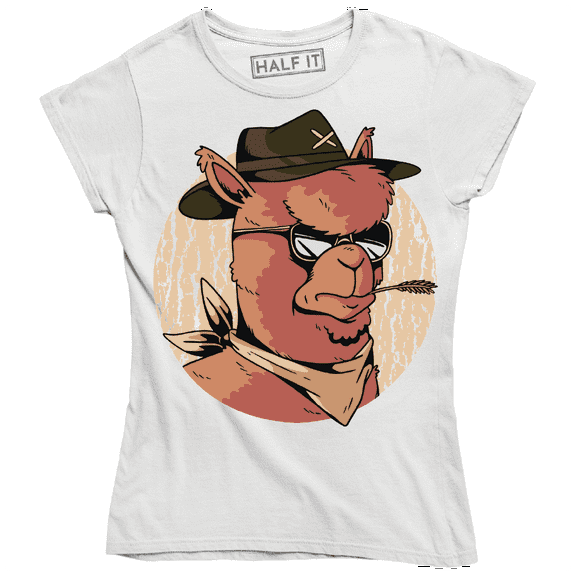 Funny Alpaca Wearing A Cowboy Outfit On A Circular Frame Women's T-Shirt
