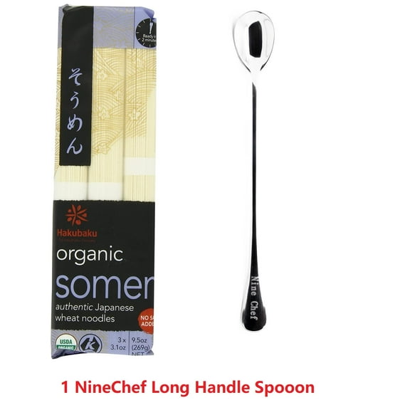 NineChef Bundle - Hakubaku Authentic Japanese Buckwheat Noodles (Organic Somen Pack of 4)   1 NineChef Spoon