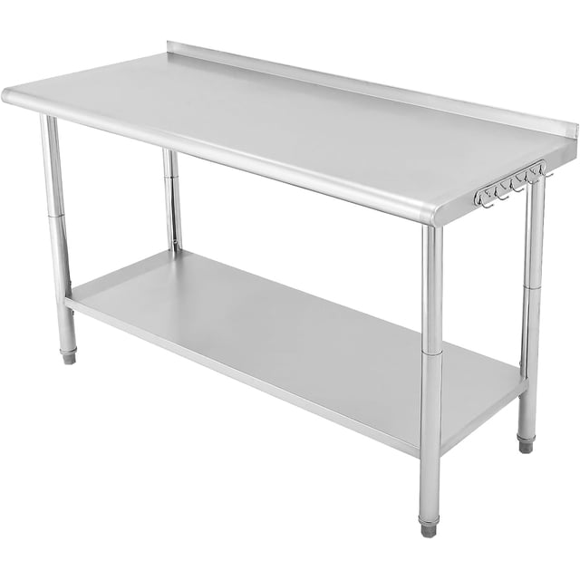 60x24 In Heavy Duty Stainless Steel Work Table with Backsplash Adjustable Undershelf and Hook Commercial Prep Table for Kitchen Garage Restaurant