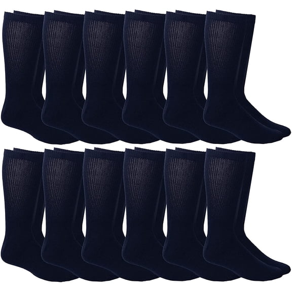 12 Pairs of SOCKS'NBULK Men's Value Pack of Ring Spun Cotton Crew Diabetic, Nephropathy Socks