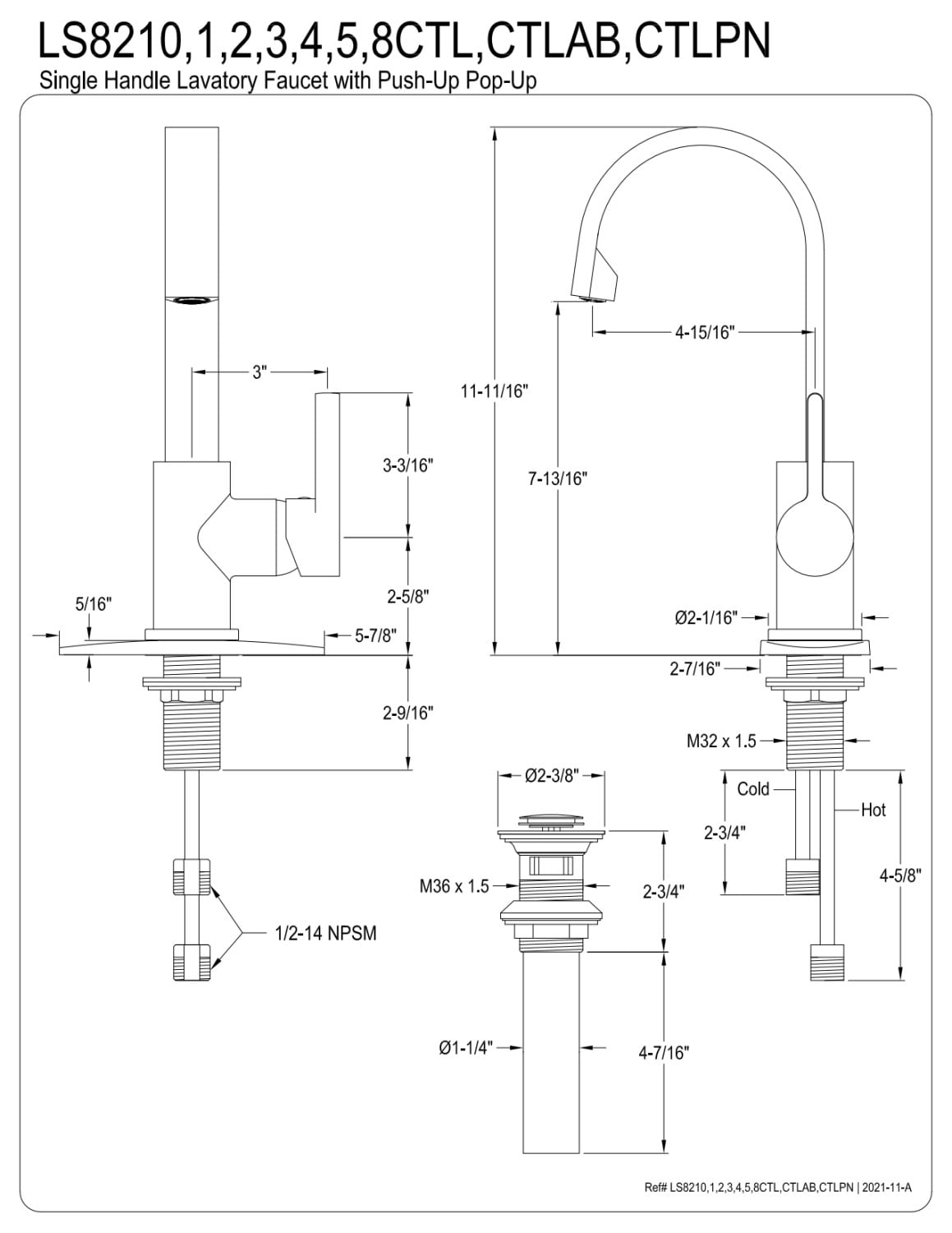 Fauceture LS8213CTL Continental Single-Handle Bathroom Faucet, Brushed Brass