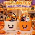 thumbnail image 6 of YOYTOO Cotton Rope Halloween Basket with Handle, Cute Boo Baskets for Kids, Halloween Ghost Bins for Candy Girl Boy Party Decoration, White, 6 of 10