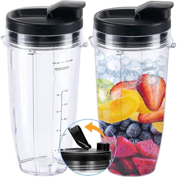 Replacement 24oz Blender Cup with Sip & Seal Lid For Nutri BL450 BL456 BL480 BL482 BL640 BL642 BL682 BN401 BN751 BN801 Foodi SS101 SS151 SS351 SS401 Blender Auto IQ Blade, 2-Pack