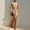 Khaki, variant on Women's Crew Neck Long Sleeve Maxi Dress Waist Ruched Side Split Elegant Slim Fit Long Gown Black,L