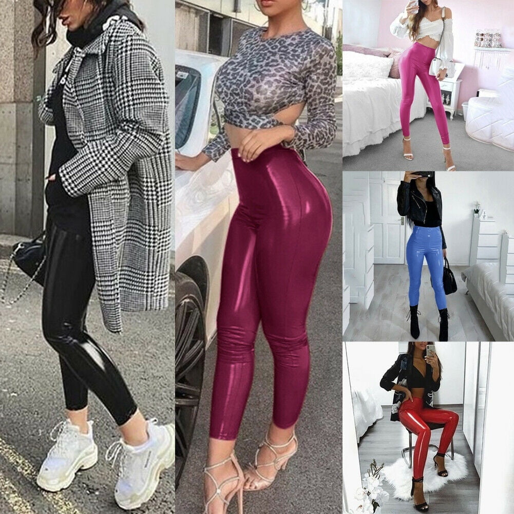 Women Shiny PU Leather High Waist Latex 