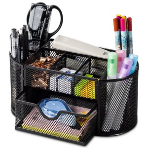 Deli Mesh Desk Organizer with Drawer, 8 Compartments, Black