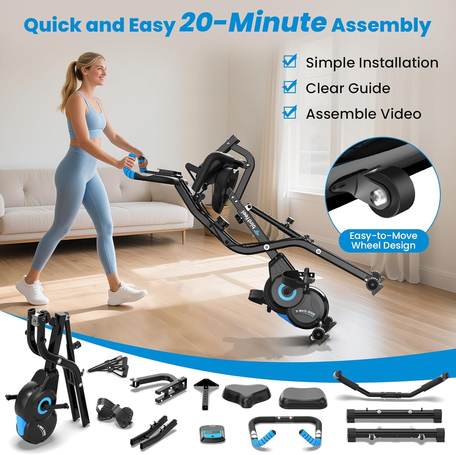 Pooboo 4in1 Recumbent Foldable Magnetic Exercise Bike, Indoor