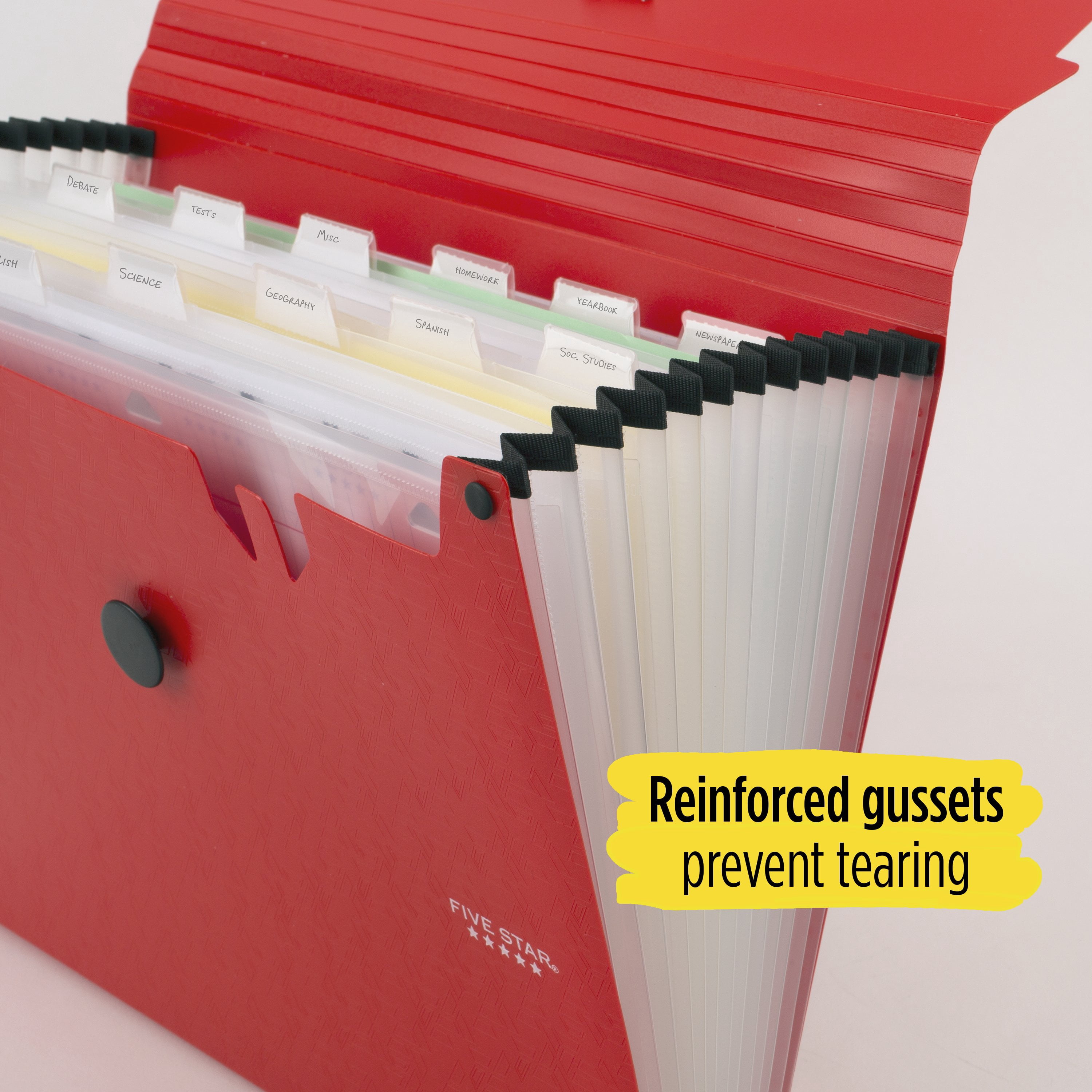 Five Star 13 Pocket Expanding File, 13" x 9 5/8", Fire Red(351440A-WMT)