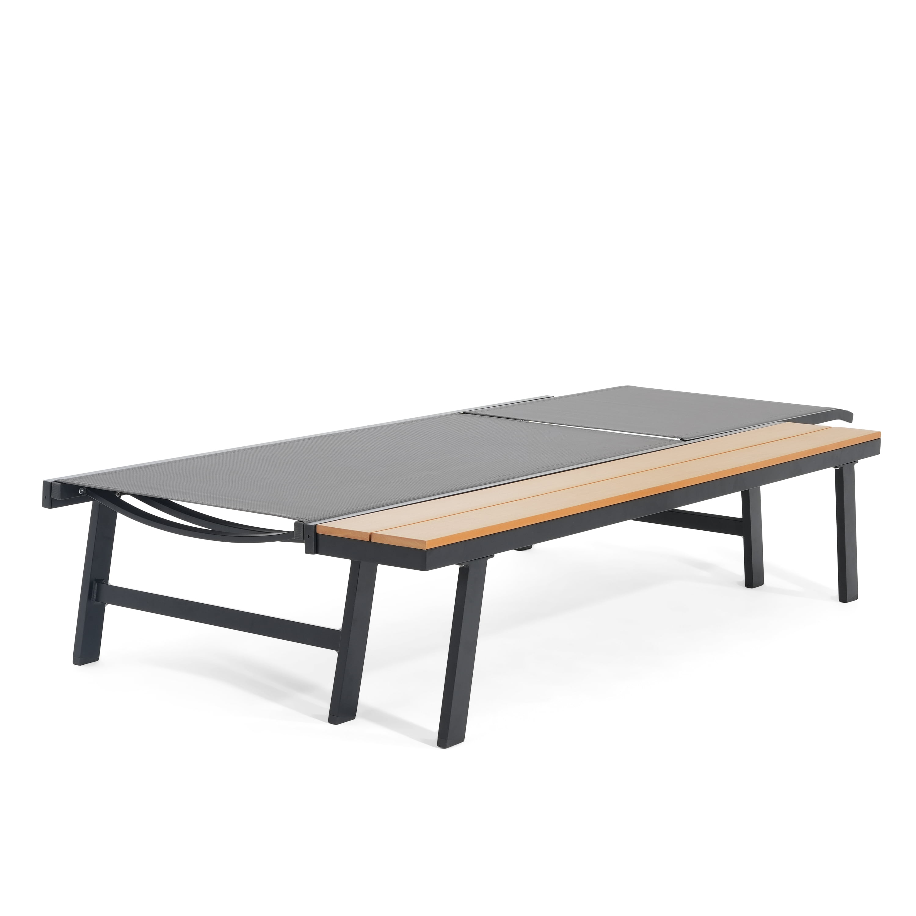 Patio Chaise Lounge with Attached Side Table for Poolside, Black