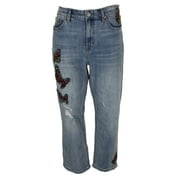 Lucky Brand Blue Butterfly Embroidered Bridgette Cropped Straight Jeans 12-31