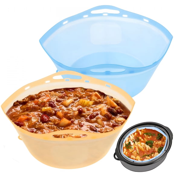 ACDANC 2 Pcs Silicone Slow Cooker Liners Fit 6-7-8-10 Quarts,Reusable Slow Cooker Liners with Buttons and Hooks
