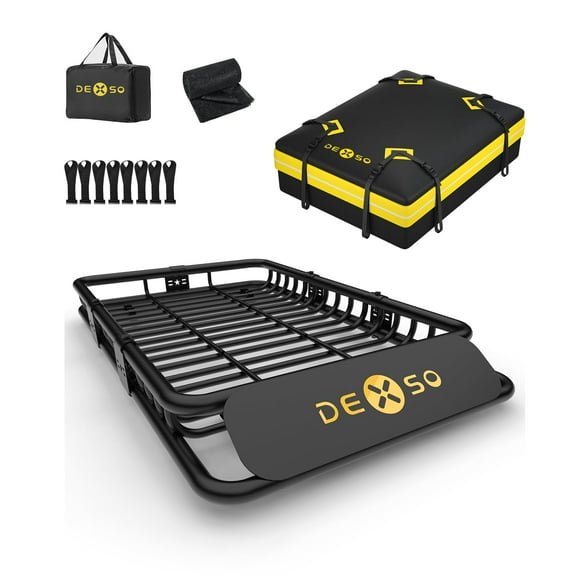 M optimized 46" x 36" Roof Rack Basket, 200 lbs Capacity Rooftop Cargo Carrier Basket with 15 Cubic Feet Waterproof Luggage Bag, for Suvs, Trucks, Vehicles