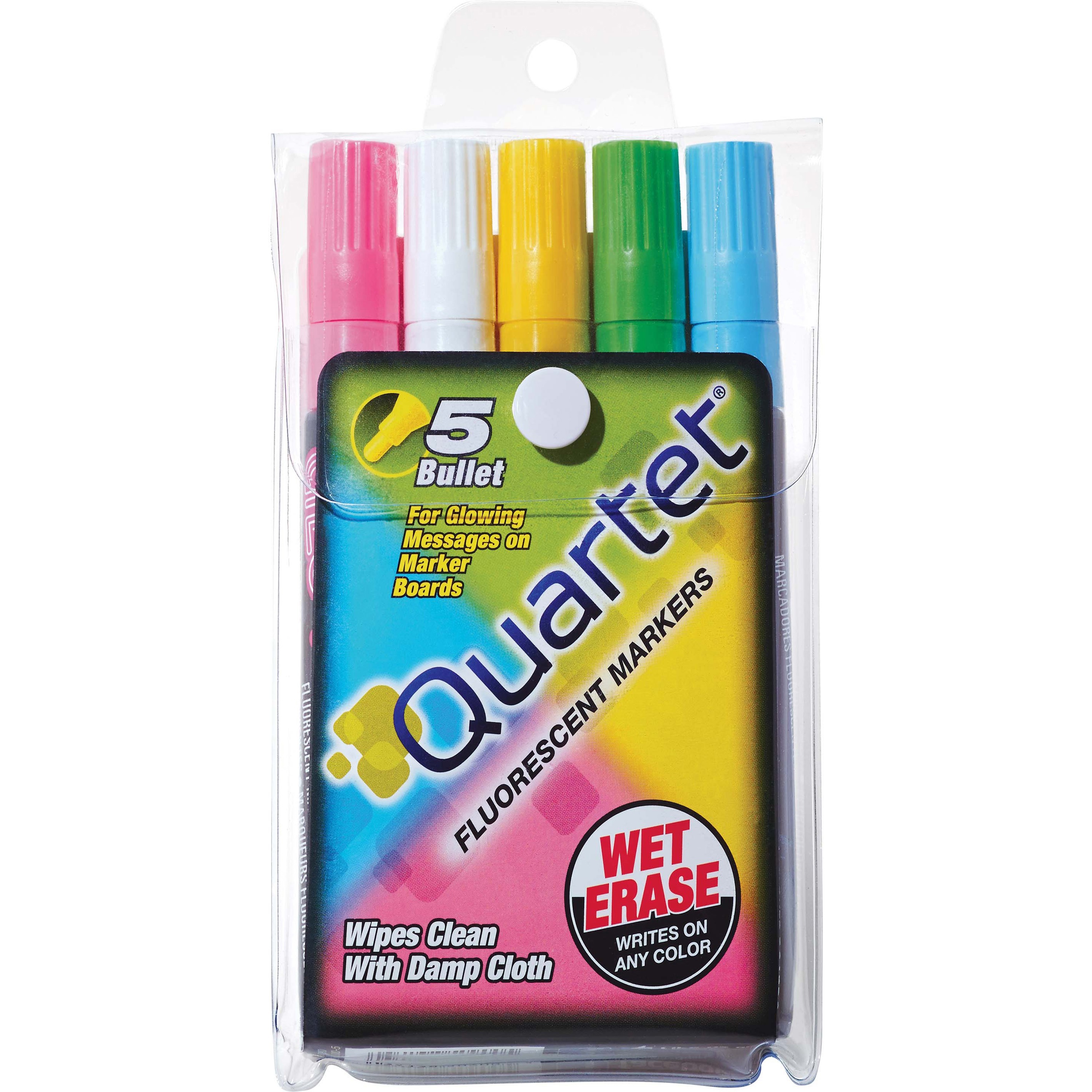 Quartet, QRT5090, GlowWrite Fluorescent Wet Erase Markers, 5 / Set