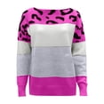 thumbnail image 5 of Women's Pullover Sweater Stylish Layering Knit Sweater Leopard Print Color Block Casual Long Sleeve Pullover Top for Women, 5 of 5