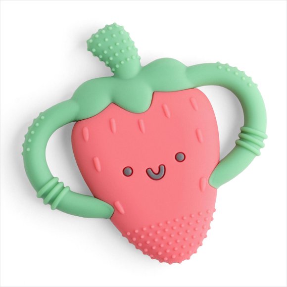 Itzy Ritzy Chew Crew Strawberry Silicone Teether for Infants, Fruit-Shaped Teether, 3+ Months