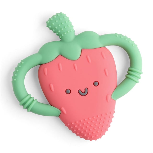 Itzy Ritzy Chew Crew Strawberry Silicone Teether for Infants, Fruit-Shaped Teether, 3+ Months