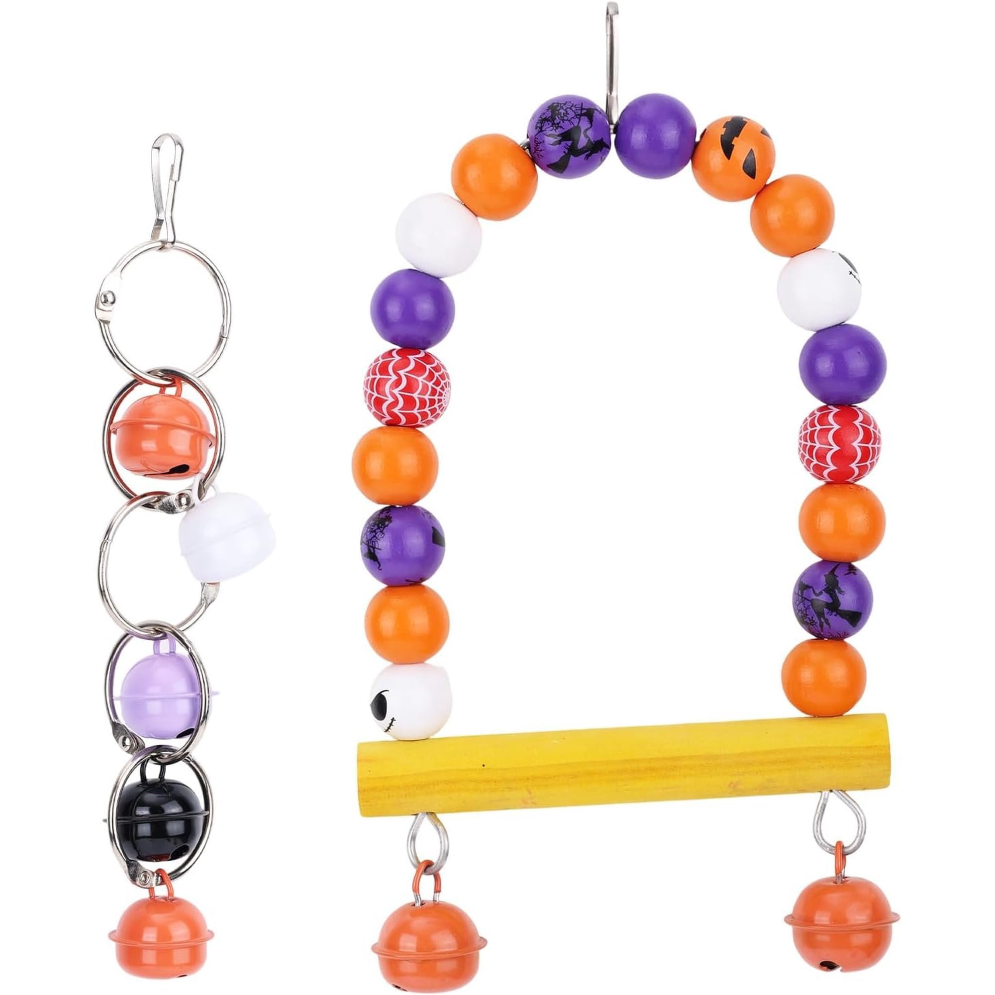 2 count Bird Toys Set, Halloween-Themed Bird Perch Swing Hammock and Rings Colorful Parrots Cage Accessories for Budgerigar Parakeet Cockatiel Lovebirds Budgies Finches