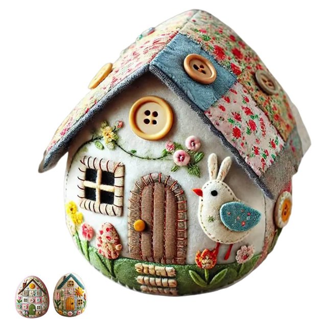 Patchwork Felt Egg House DIY Kit, DIY Patchwork Felt Egg House Chick House Craft Kit with Material Package, Instructions, Handmade Embroidered Felt Easter Eggs Kit, Home Easter Eggs Ornaments