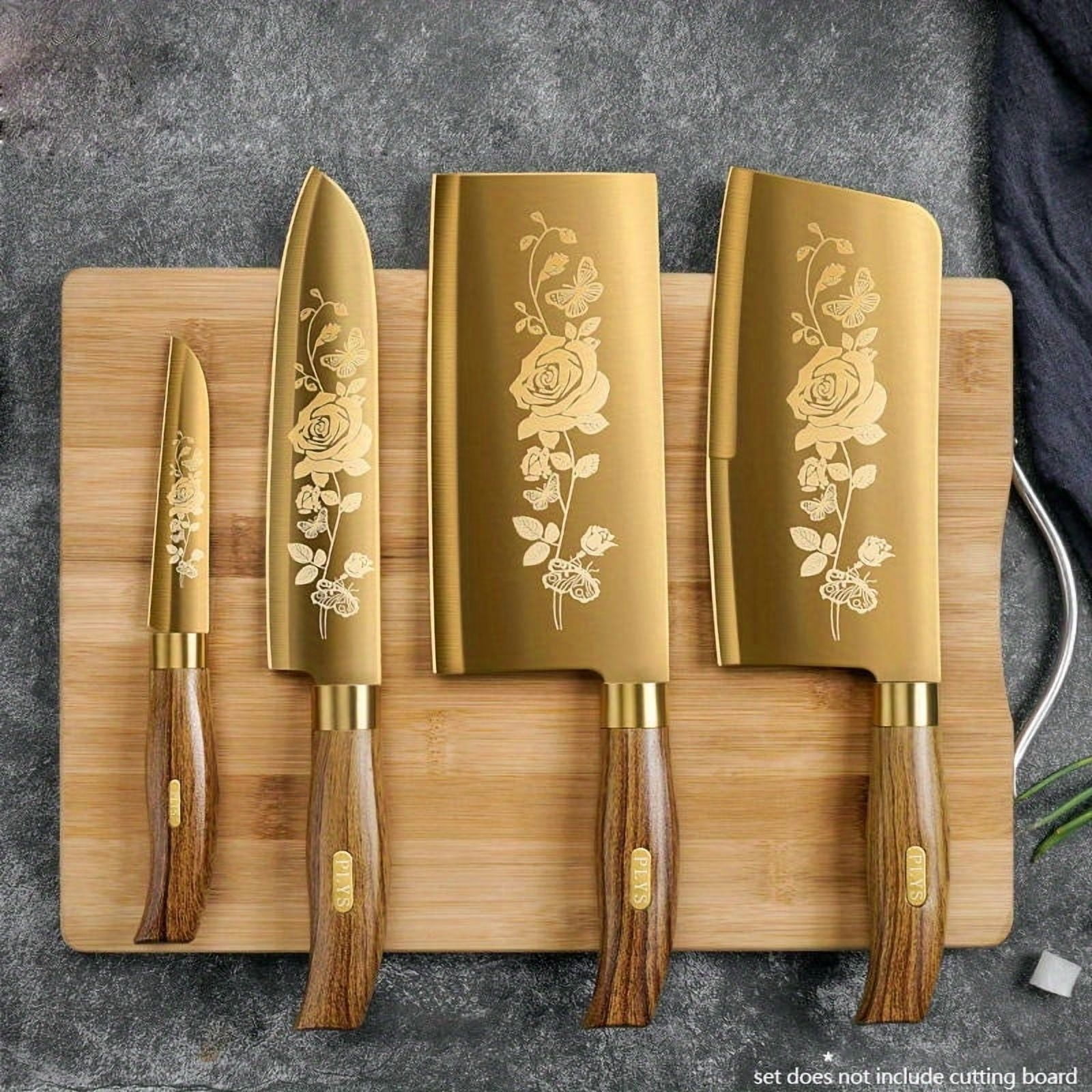 Plys Kitchen Chef Knife Set, 4 Piece Professional Ultra Sharp Knives Set, Non-Stick Coated Stainless Steel for Home and Kitchen