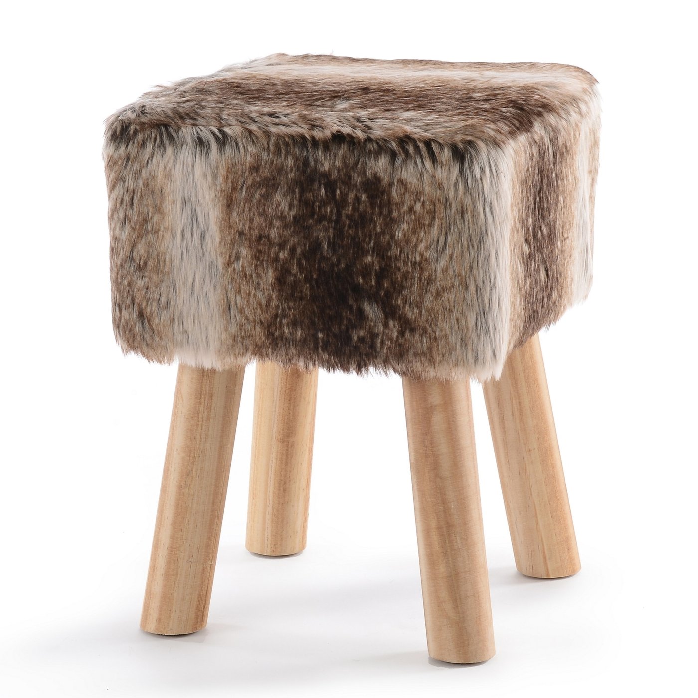 Cheer Collection Faux Fur Wood Leg Stool