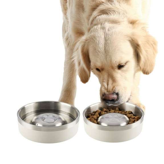 PETMAKER Set of Two 30oz Stainless Steel Slow Feeder Dog Bowls