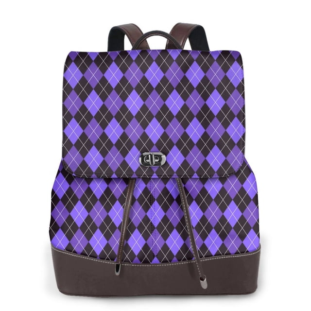 Fotbe purple argyle Mochila Bolso con Estampado para Mujer, Mochila Antirrobo de Nylon Impermeable, Bolsa Ligera de Hombro