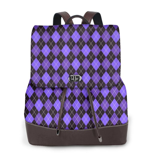Fotbe purple argyle Mochila Bolso con Estampado para Mujer, Mochila Antirrobo de Nylon Impermeable, Bolsa Ligera de Hombro