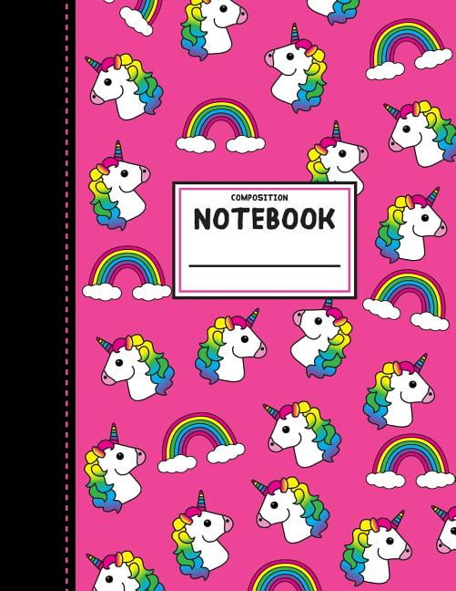 Dani Kates Composition Notebook Unicorns and Rainbows Pink Wide Ruled Notebook for girls 112