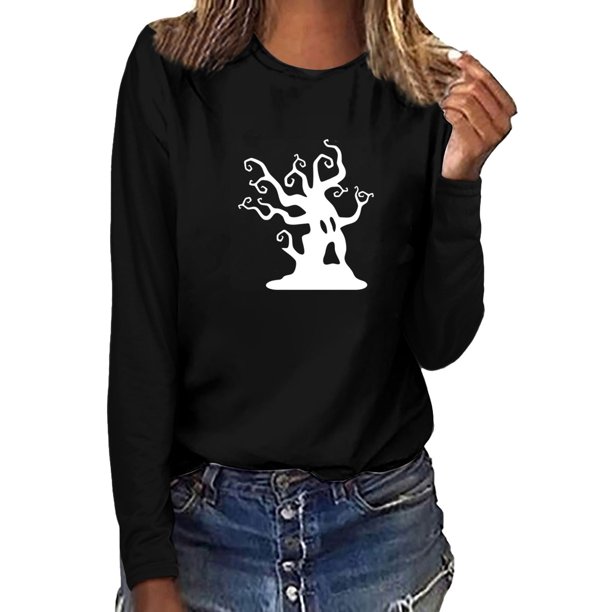 Camiseta luminosa de manga larga verde fluorescente de noche de Halloween para mujer Tops Fridja hj2733