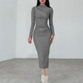 thumbnail image 2 of hotojiny Long Sleeve Dress for Women Ruched Bodycon Formal Wedding Guest Dress Elegant Stretchy Cocktail Party Midi Dress, 2 of 7