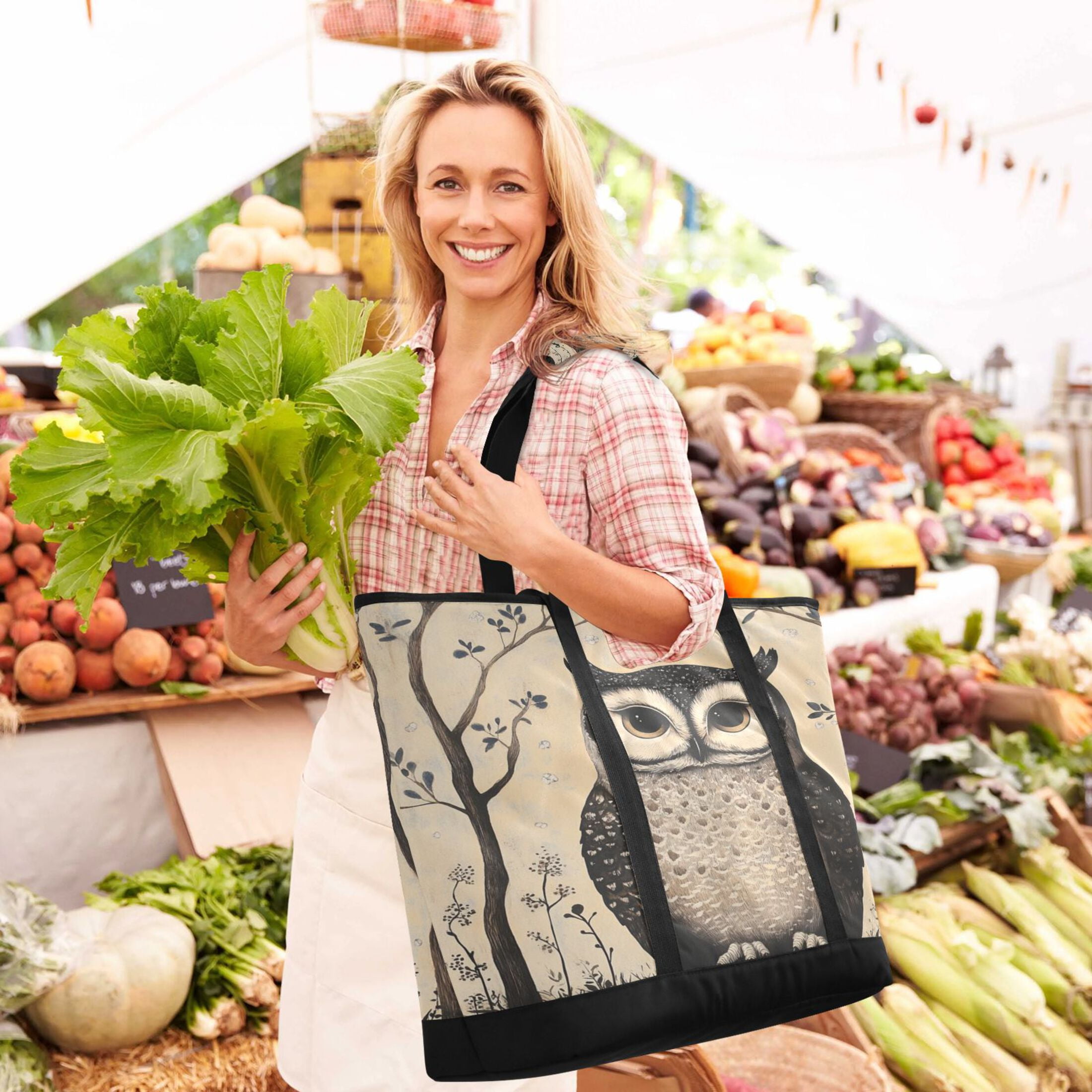 Large Hand-held Ice Pack Picnic Bag Insulation and Refrigeration Suitable for Shopping Picnics and Camping Cool Black Owl
