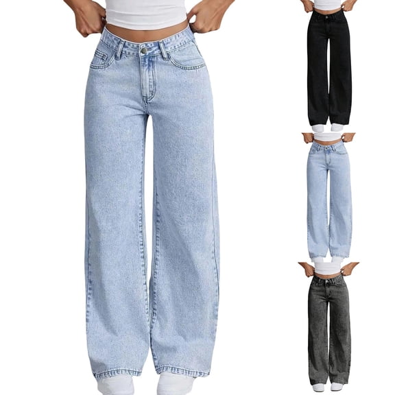 Blekii Girls Bow Embroidery Jeans Wide Leg, Girls Bow Embroidery Jeans, Wide Leg Baggy Pants High Waisted Trousers, Casual Streetwear for Kids 12-16 Years Baggy Denim Pants 12-16 Years Streetwear,