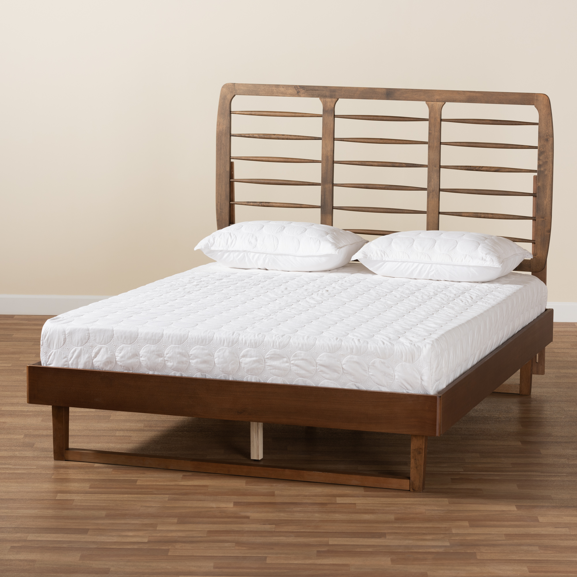 Baxton Studio Lucie Contemporary/Modern Engineered Wood Textured Platform Bed, Queen, Walnut Brown