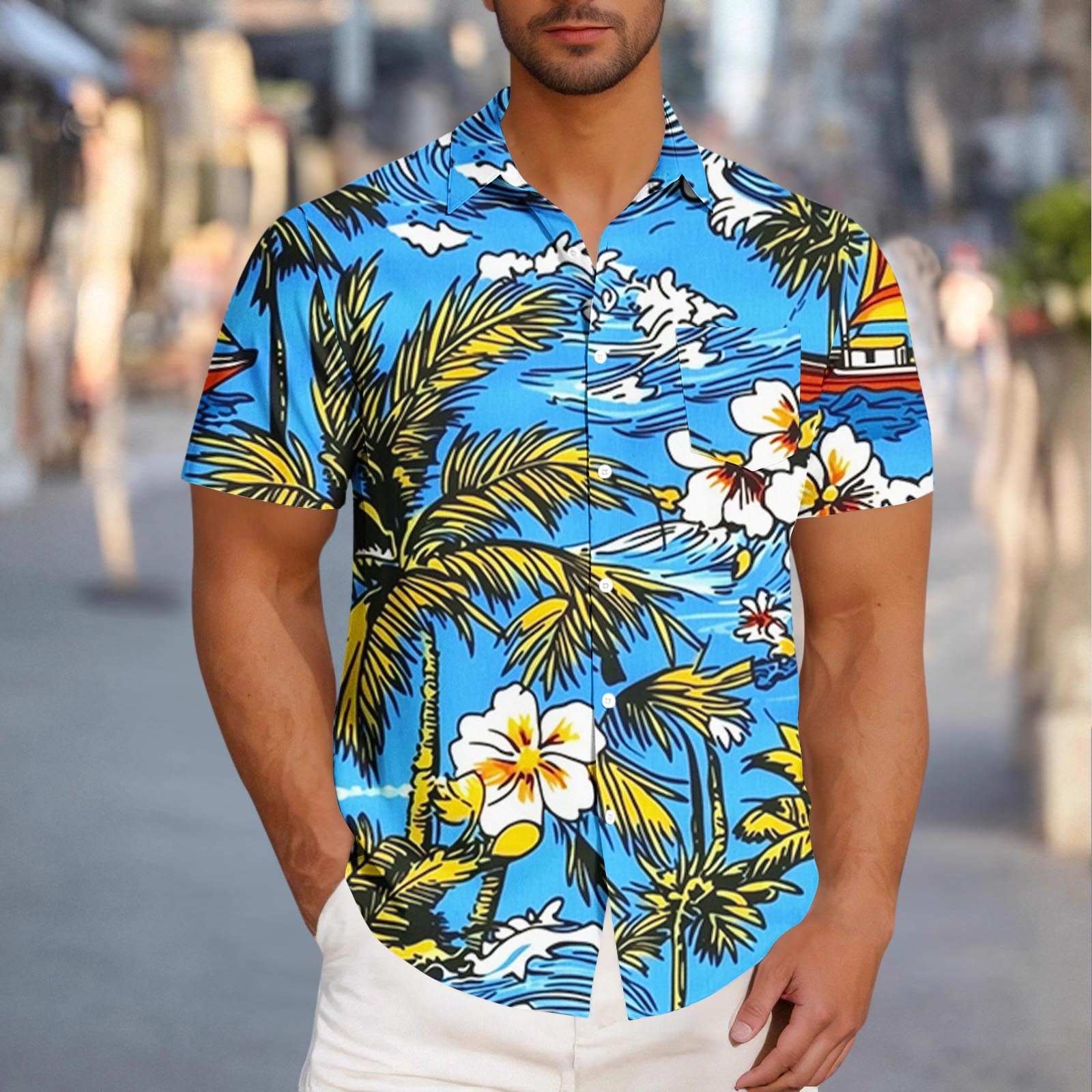 1点物⭕️お安く!◎Custom hawaiian fabric◎NR2◎9.7 lcziwo Floral Beach Shirts for Men,Mens Hawaiian Shirts