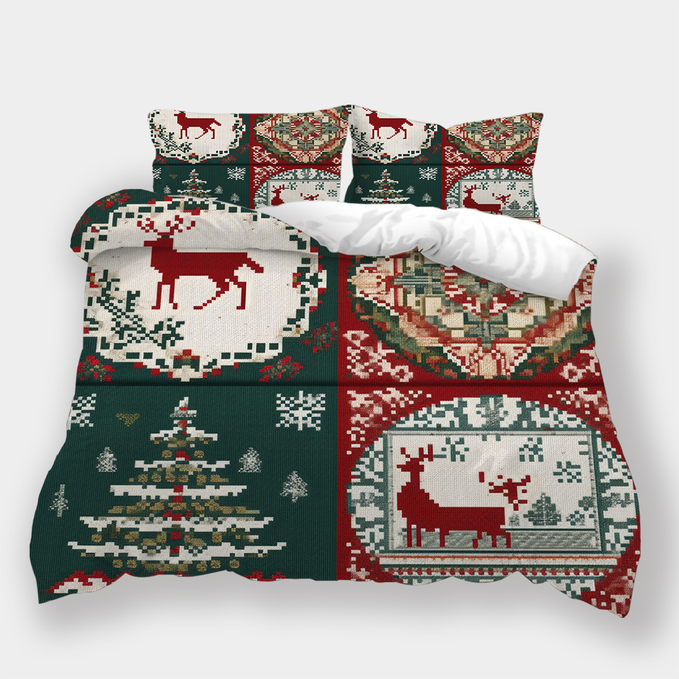 3D Quilt Cover Suit Cartoon Trees Bedspreads Christmas Animals Grid