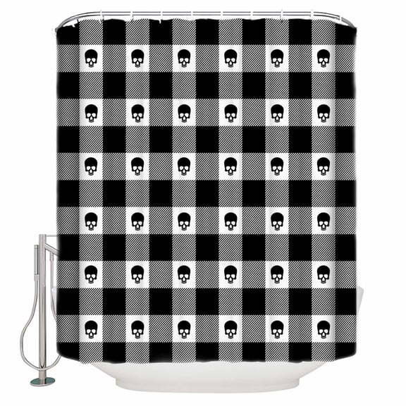 Shower Curtains for Bathroom-72"x72",Happy Halloween Horror Skeleton Skull Waterproof Bath Curtain Grommet Shower Curtain Set with Hooks,Vintage Black and White Check Washable Bath Accessories