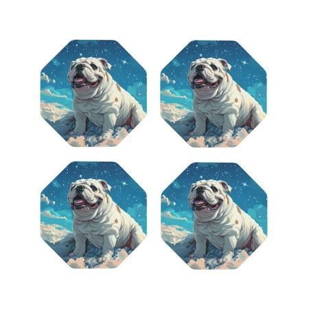 

Fuzoiu Starry Sky Cloud Bulldog Print Leather Coasters Set Drink Coasters Set of 4 for Tabletop Protection Durable PVC Coasters Home Décor and Housewarming Gift-Octagon