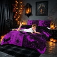thumbnail image 4 of Homewish Halloween Bat Spider Web Bedding, Grunge Halftone Duvet Cover Full, Purple Black, Black Reversible 3 Pieces, 1 Duvet Cover and 2 Pillowcases, 4 of 7