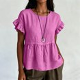 thumbnail image 5 of hoksml Women's Cotton Linen Ruffle Sleeve Peplum Blouse, Round Neck Casual Babydoll Top, Loose Fit Summer Daily Office Wear Shirt, 5 of 7