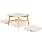 ZEN'S BAMBOO Small Coffee Table Square Tatami Table Storage Basket 2 Sponge Cushions Living Room Furniture