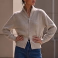 thumbnail image 5 of Lnmiateer Women Zip Up Chunky Knit Cropped Cardigan Long Sleeve Sweater Jacket Relaxed Fit Knit Outerwear Fall Winter Casual Daily Layering Coat, 5 of 5