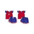 thumbnail image 2 of BemeyourBBs Toddler Baby Girl 4th of July Outfit Patriot Independent Day Summer Clothes I Love USA Letter Embroidery Fly Sleeves Shirt Tops Star-Stripe Ruffled Shorts Set Baby Fourth of July Outfit, 2 of 8