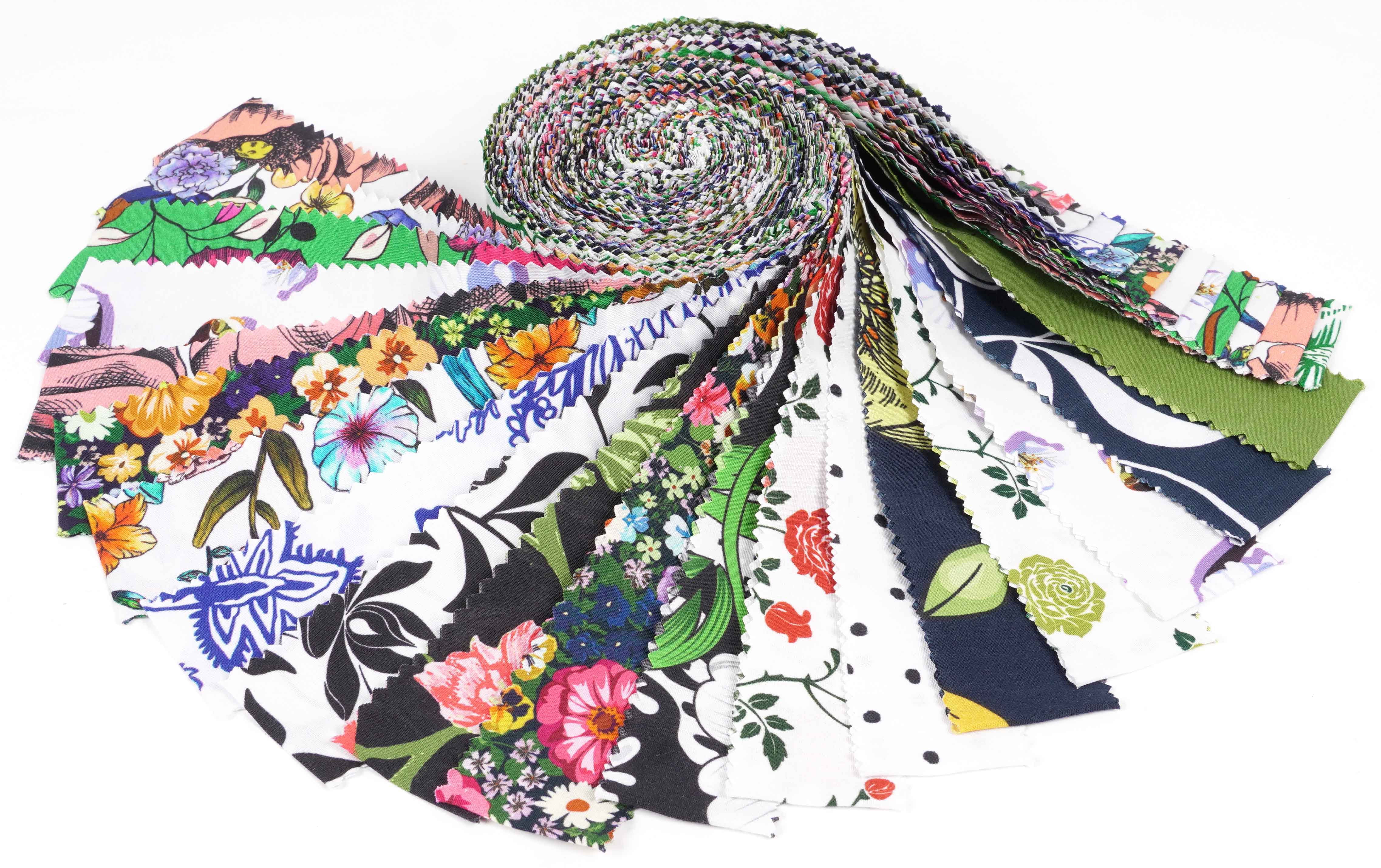 Soimoi 40Pcs Floral Print Precut Fabrics Strips Roll Up 1.5x42inches Cotton Jelly Rolls For Quilting - Multicolor