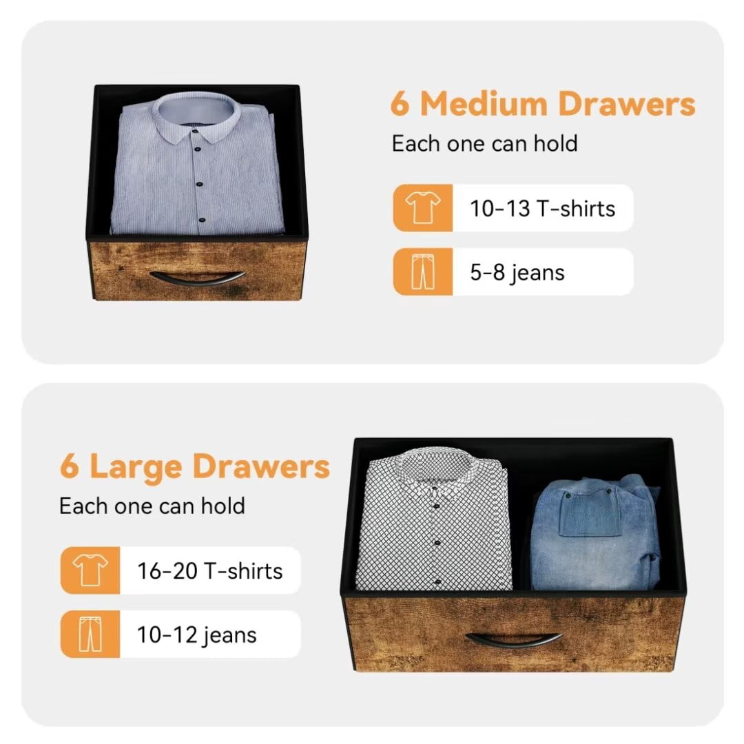 Dresser for Bedroom with 12 Drawers, Wide Fabric Dressers of Drawers with Side Pockets, Chest of Drawers for Living Room, Closet, Hallway, Brown