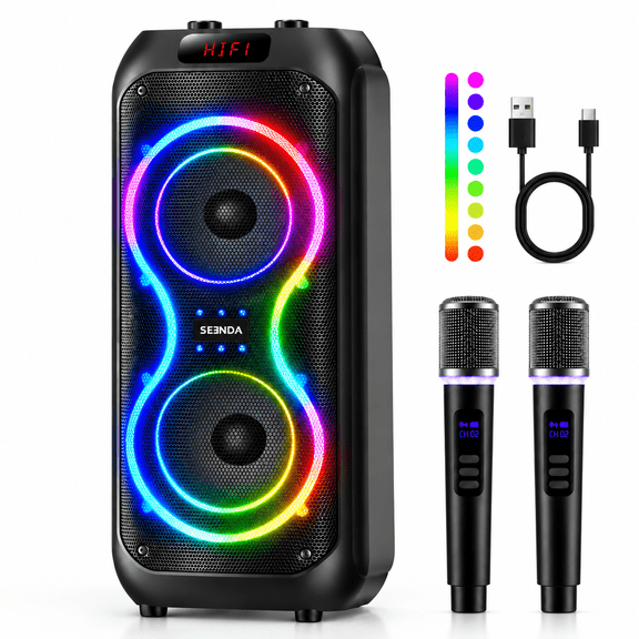 Seenda Karaoke Machine for Adults, Portable Karaoke Speaker, 50W Bluetooth Party Speaker, Dual 8-Inch, 2 Mics
