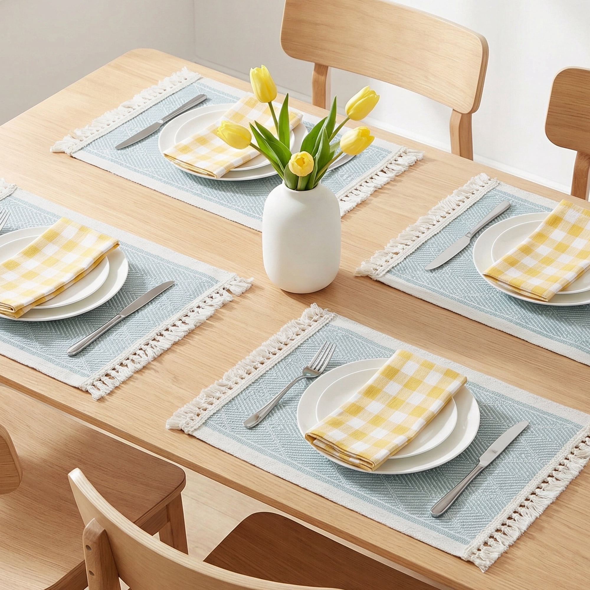 Unique Bargains Set of 4 Linen Farmhouse Placemats Green 17.7x13.8inch