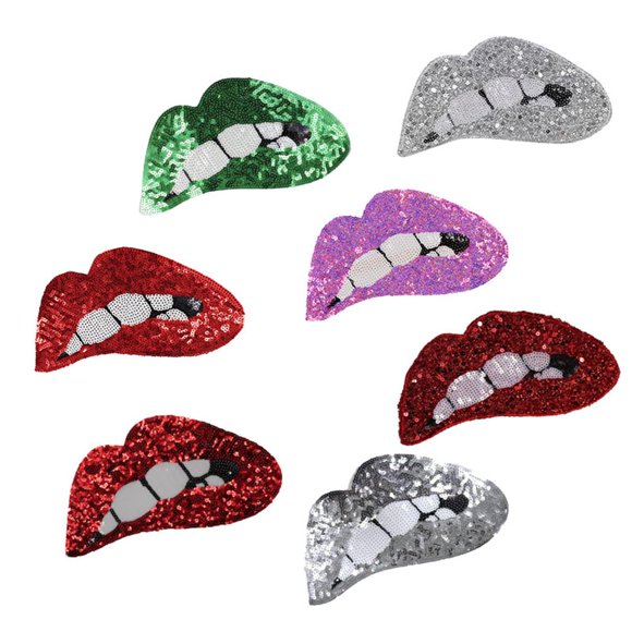 7pcs Big Lip Shaped Embroidery Patch Stickers Sequin Sew On Applique Decals for DIY T-Shirt Sweater Hoodie Transfer Paper(Random sew/Iron on Type)